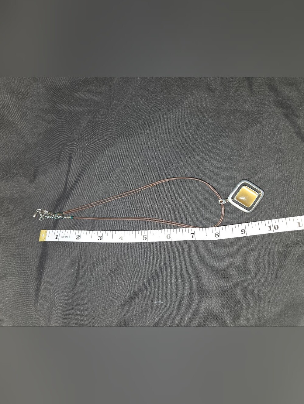 Square Pendant Necklace with Black Cord and Yellow Center Reversible Pendant